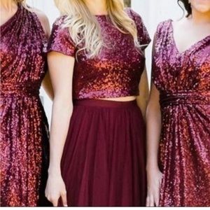 Revelry Cabernet Bandie Sequin Crop Top L